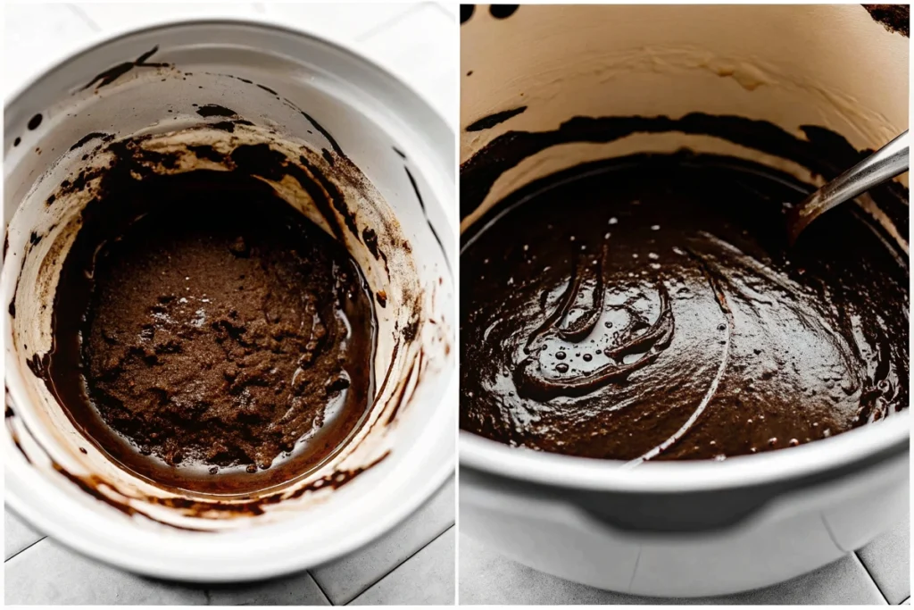 Mixing chocolate cake batter step-by-step