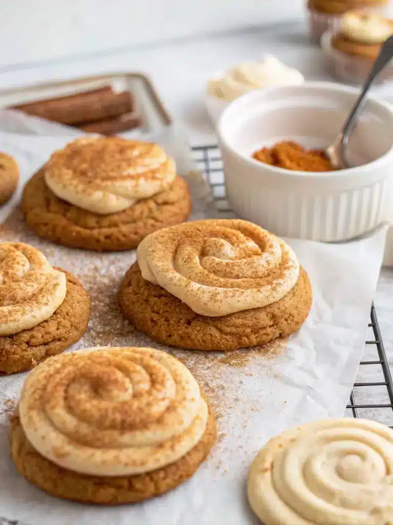 Pumpkin cheesecake cookies on rustic plate