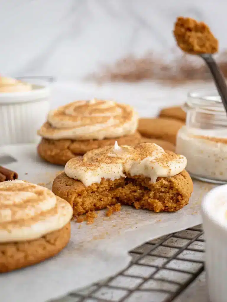 Pumpkin cheesecake cookies on rustic plate