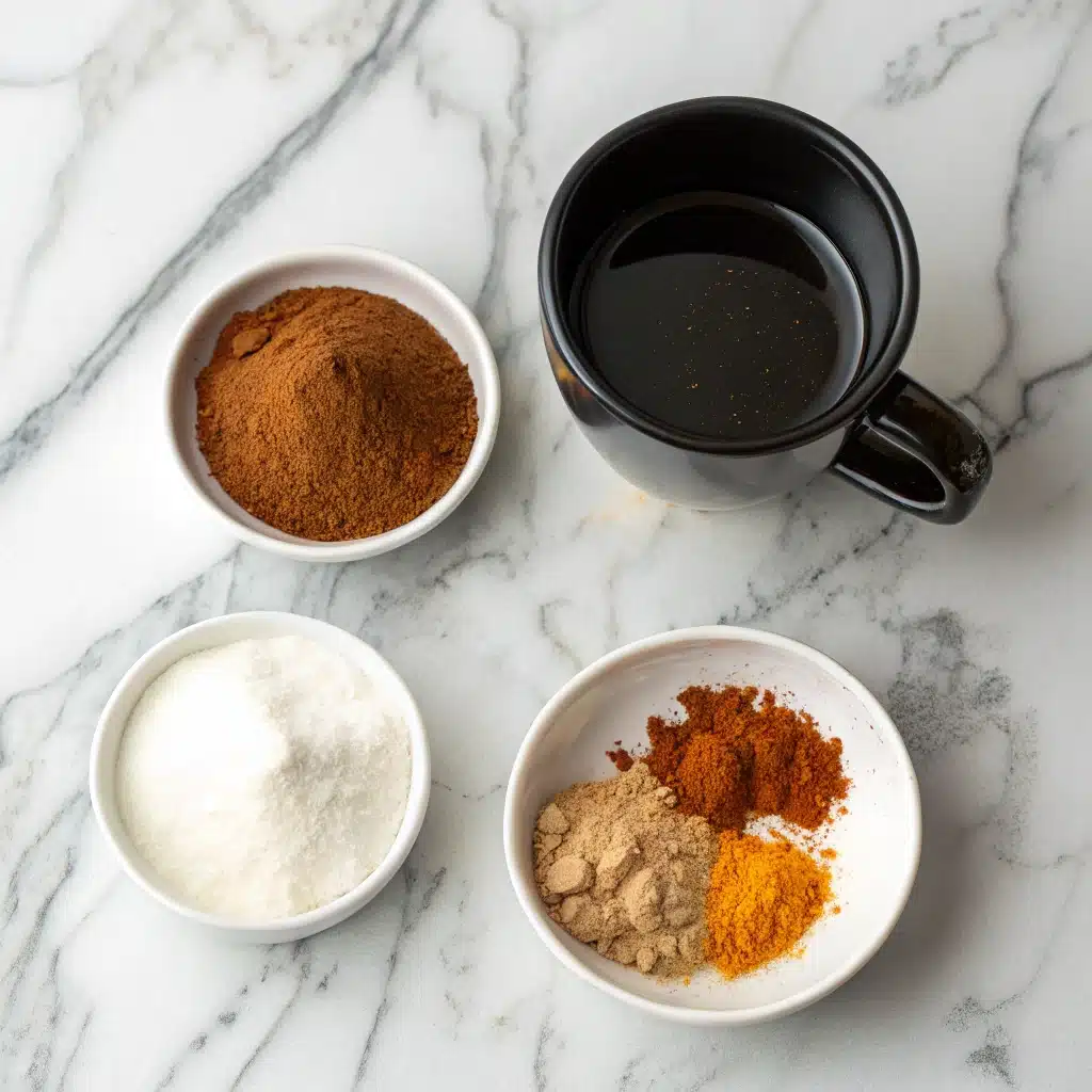 ingredients for coffee loophole—cinnamon, collagen, cayenne, turmeric, coffee