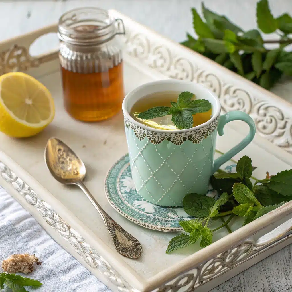 cozy mug of lemon balm tea