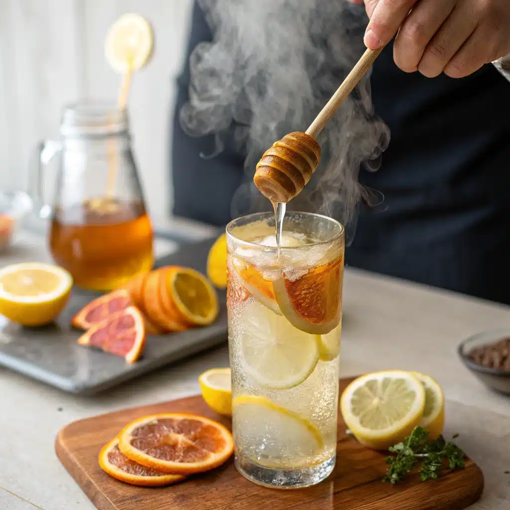 adding honey to apple cider vinegar drink