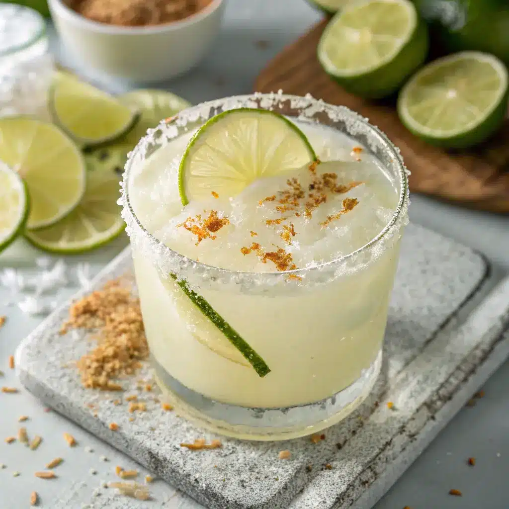 creamy coconut limoncello margarita in rocks glass