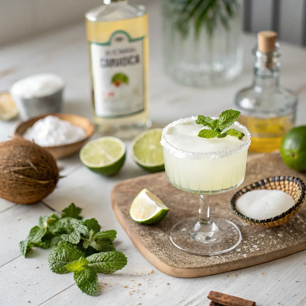 creamy coconut limoncello margarita in rocks glass