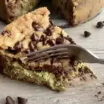 Dubai style chocolate cookie pie on rustic table