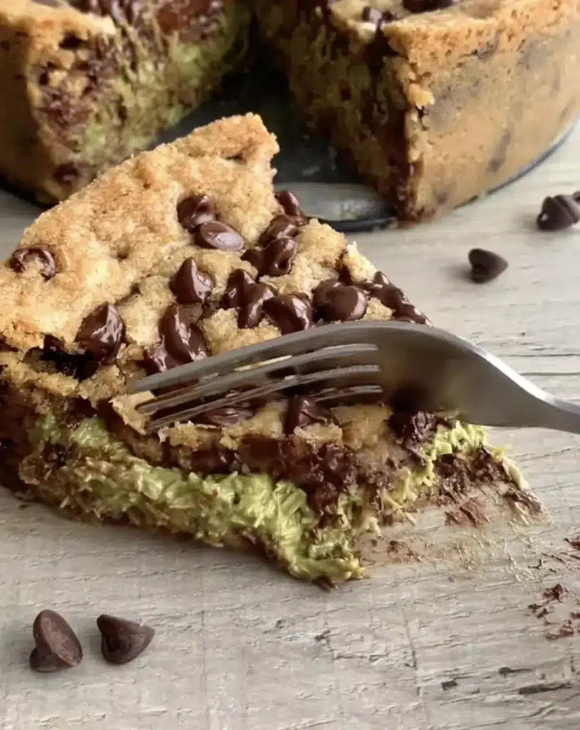 Dubai style chocolate cookie pie on rustic table